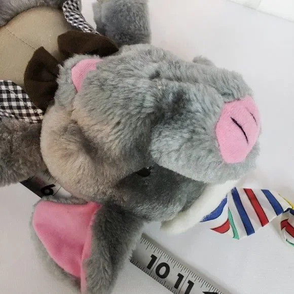 Vintage Belgium Gray Dressed Elephant Plush Trunk Up Pink RARE Stuffed Animal - Picture 12 of 12